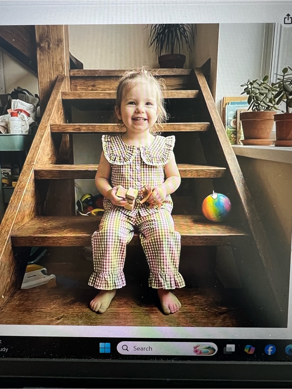 Children's Brown Gingham Set with Ruffle Collar - Picture 6 of 6
